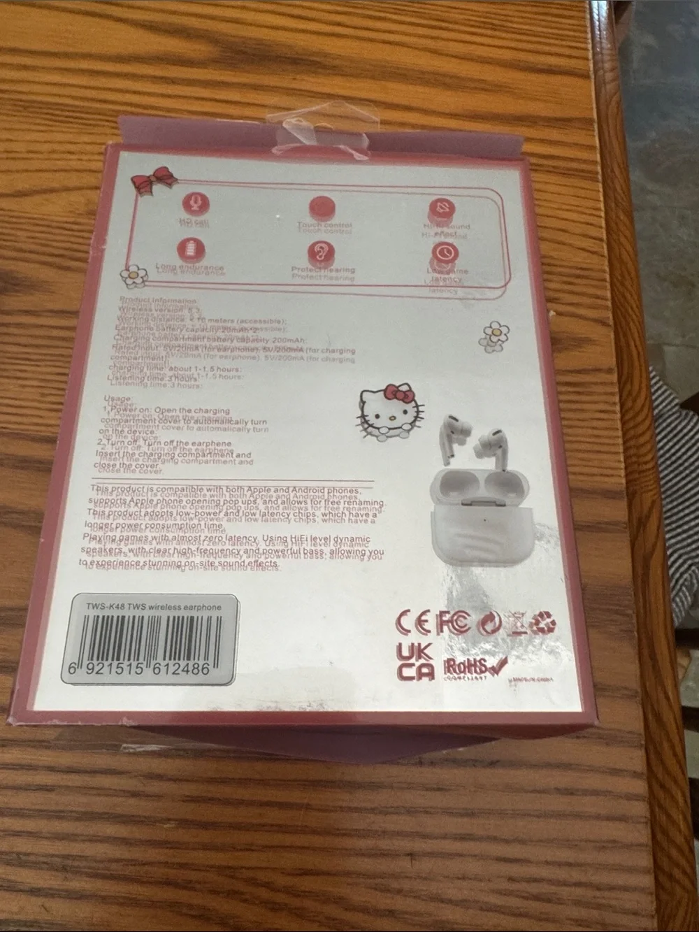 Hello Kitty Pink Wireless Earbuds with Charging Case and Lanyard